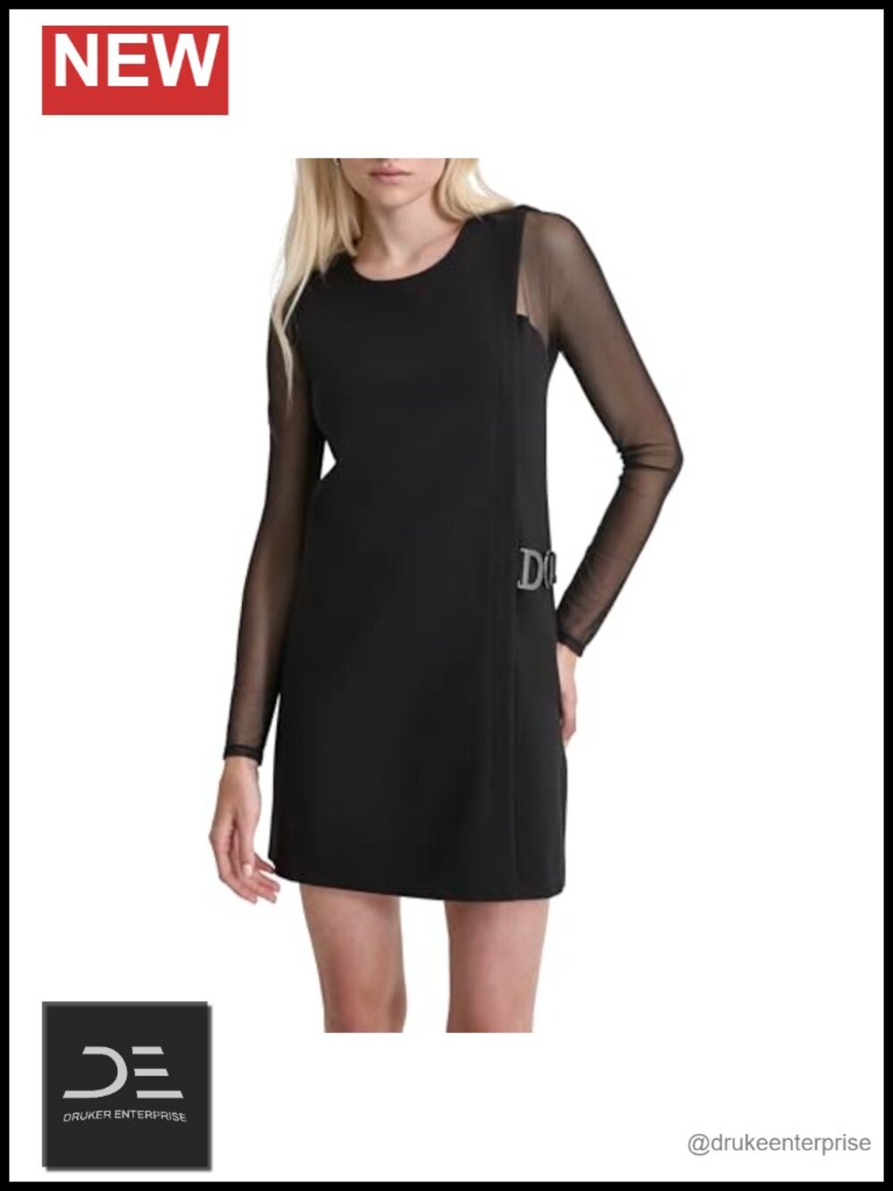 Long Mesh Sleeves Jewel Neck Mini Dress